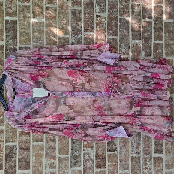 Alex Marie Lana Floral Print Long Puffed Sleeve Mock Neck Tiered Hem Dress Sz 22 - Picture 6 of 6